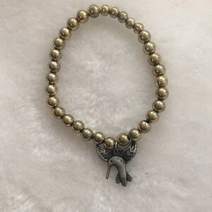 Gold Color Beaded Bracelet with Bird Charm